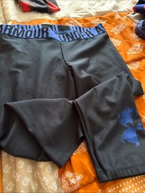 Under Armour Black Leggings with Blue Logo Waistband